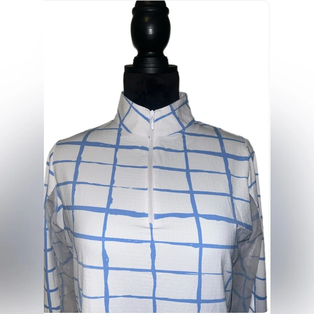 IBKUL Women's Long Sleeve SPF 50 Top in Blue and White Check- medium - Picture 3 of 6